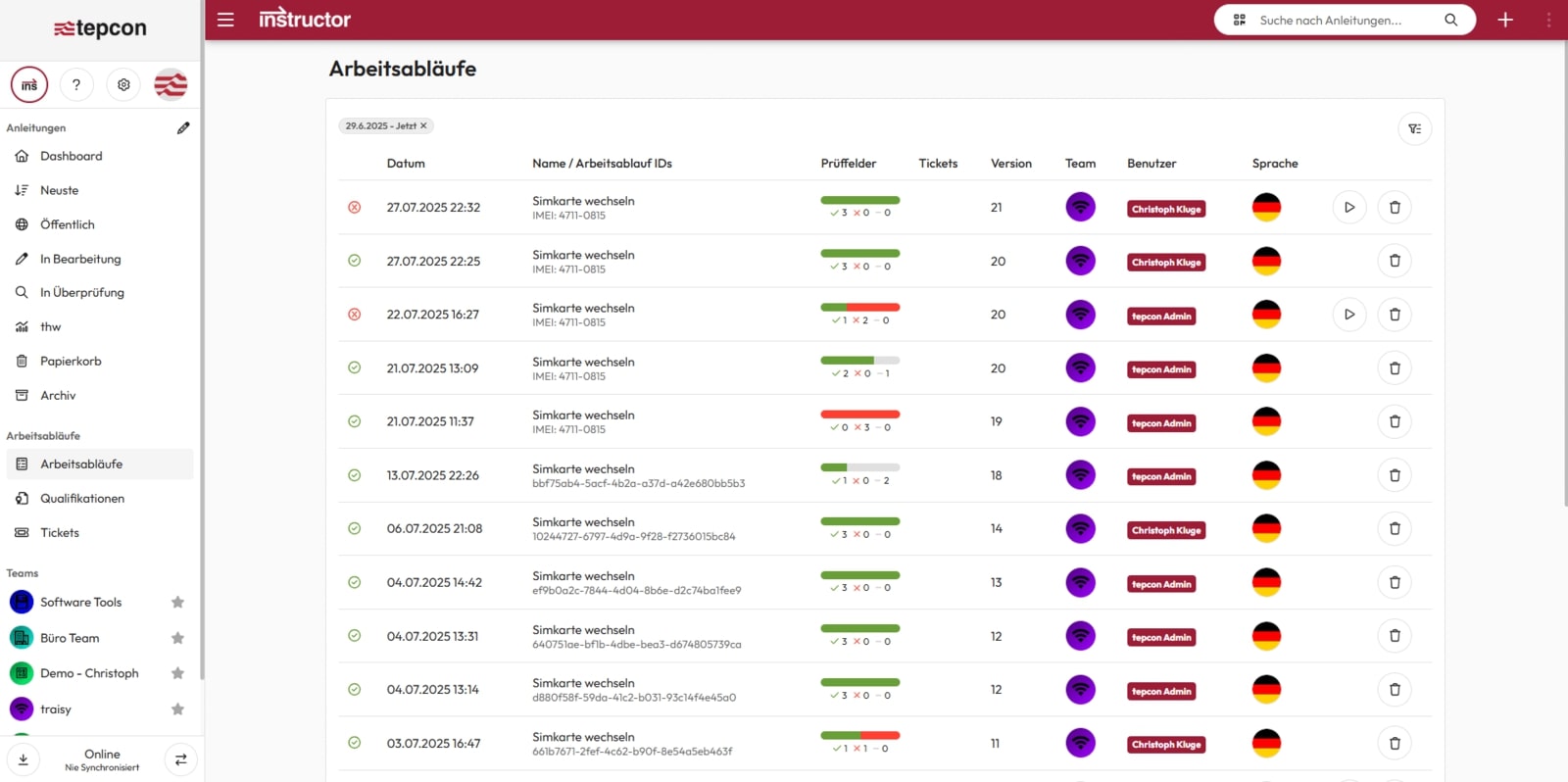 Prüfanweisungen foto