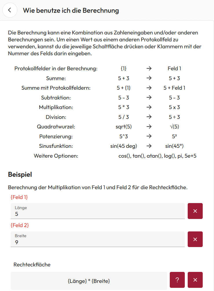 Screenshot: Calculation form