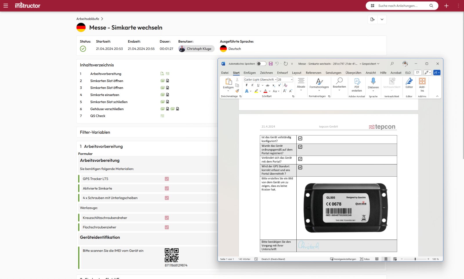 Screenshot: Export form