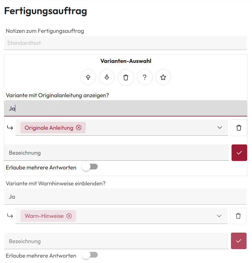 Screenshot: Form field variant selection